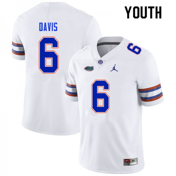 Youth #6 Shawn Davis Florida Gators College Football Jersey White